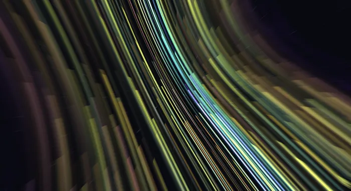 Fine strands of multicolored light sweeping diagonally like silk threads in the wind